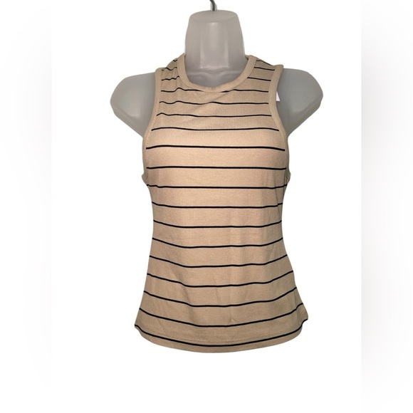 WeWoreWhat Ribbed Jersey Tank Top Tan Black Stripe Size Large NWT - Picture 4 of 6
